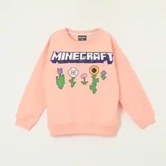 MINECRAFT - Poleron Cerrado Niña Flowers Rosado