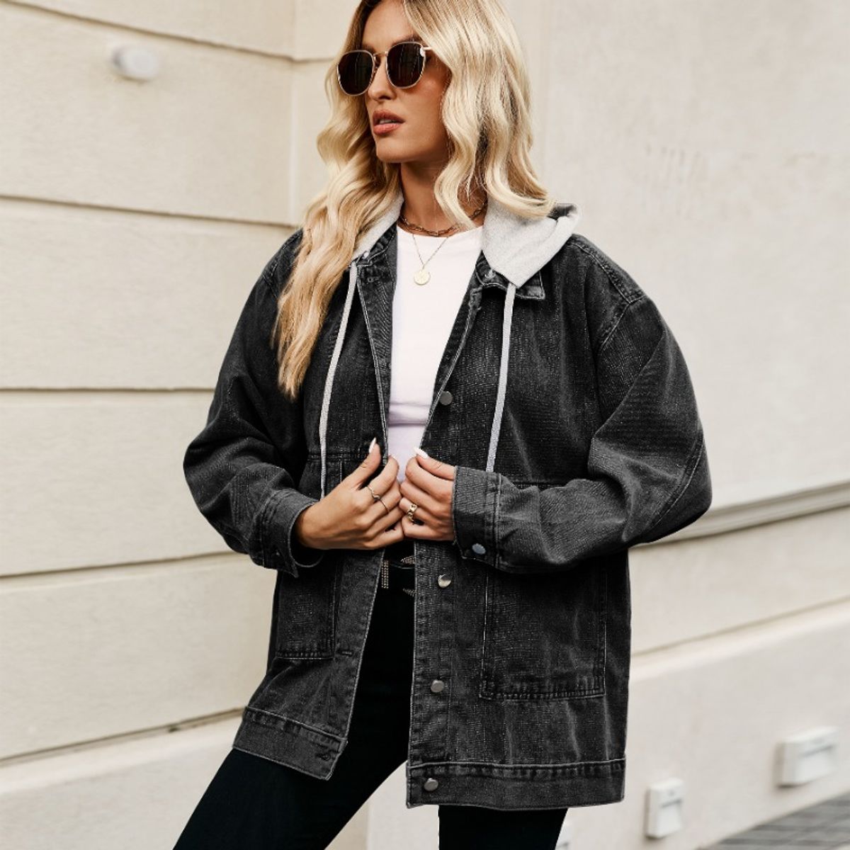 GIOIO - Chaqueta denim mujer clasica holgada retro estiliza casual