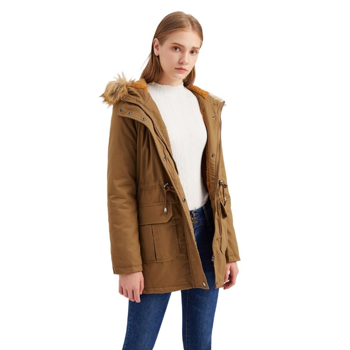 GIOIO - Abrigo Mujer Talla Grande Capucha Peluda Forro Polar Invierno