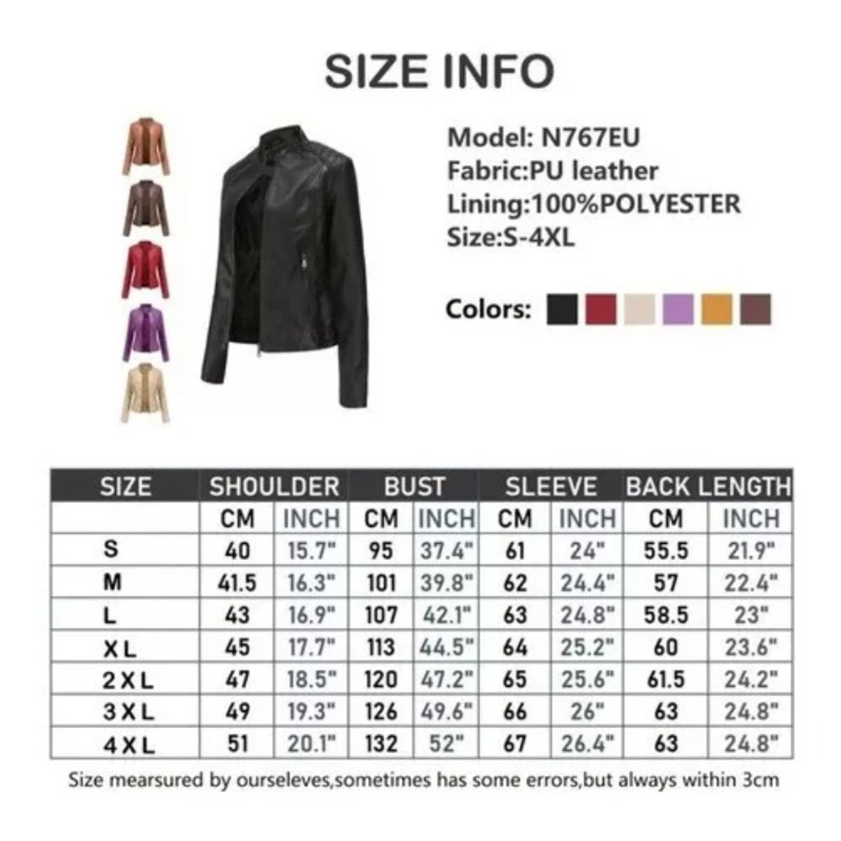 GIOIO - Chaqueta De Cuero Biker Slim Mujer