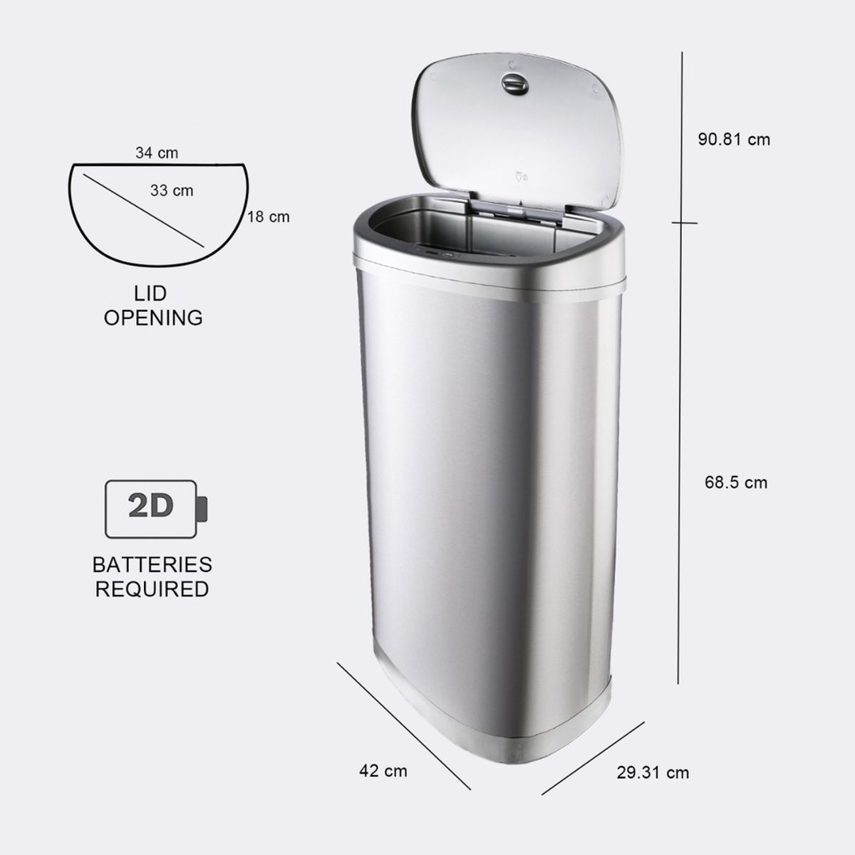 NINESTARS - Basurero Automatico Papelera Inteligente Sensor 50 L Silver