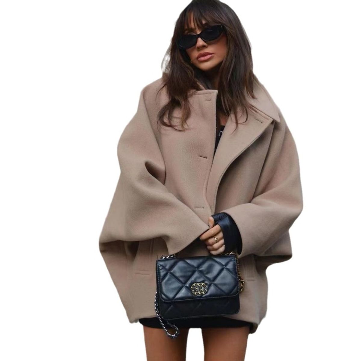GIOIO - Chaqueta Mujer Peluche Solapa Botón Simple Holgado Invierno