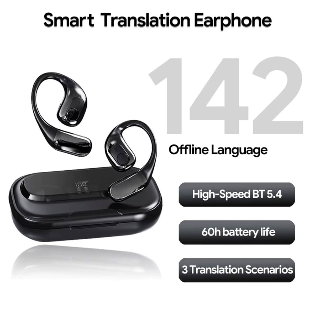 Traductor de auriculares en tiempo real T23 142 idiomas totales, marca SUNNYLIFE - Foto Principal
