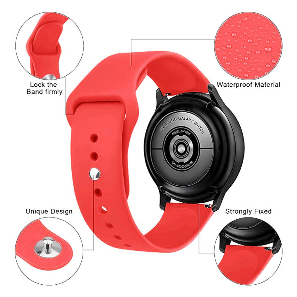 JOIGO - Correa de Goma Compatible Con Samsung Galaxy Watch 20mm Rojo