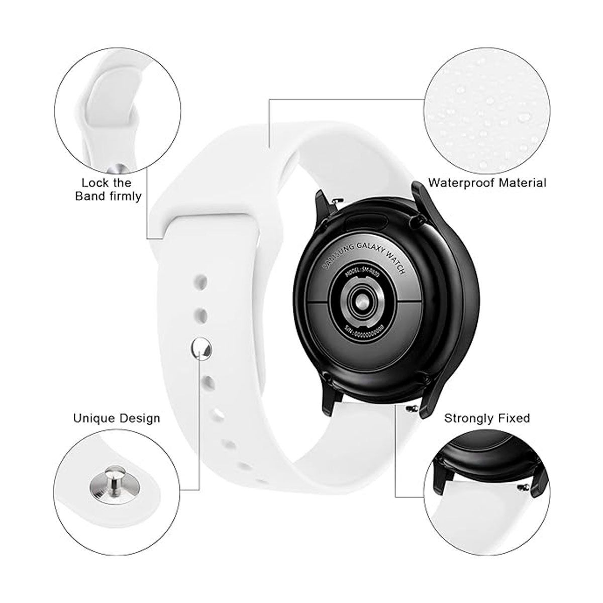 JOIGO - Correa de Goma Compatible Con Samsung Galaxy Watch 20mm Blanco