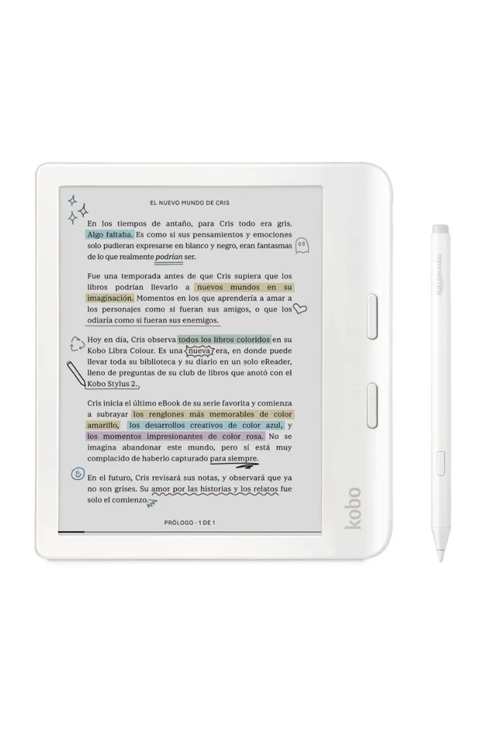 KOBO Lector E Reader Kobo Libra Colour Blanco con Lápiz Stylus 2