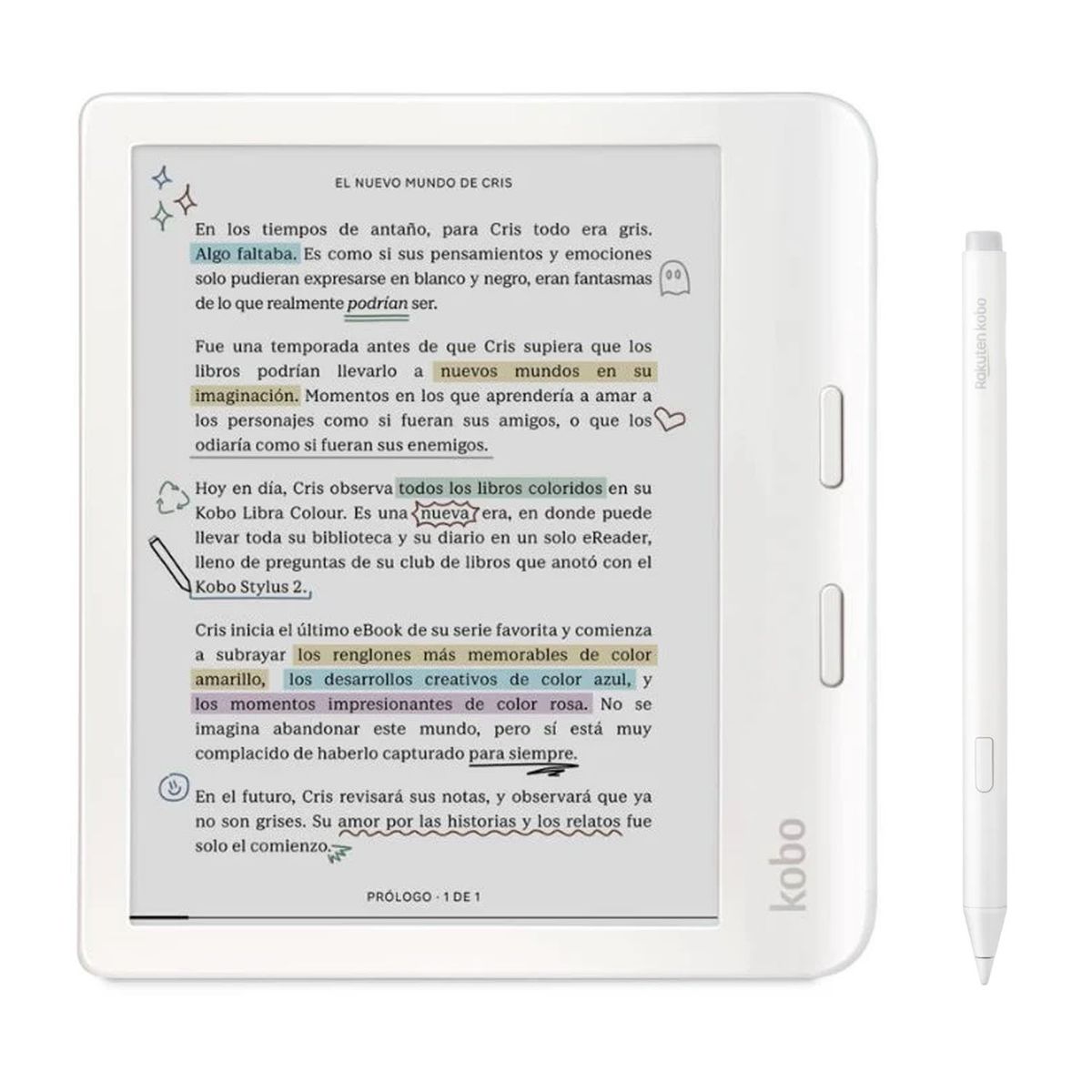 KOBO - Lector E Reader Kobo Libra Colour Blanco con Lápiz Stylus 2 Blanco