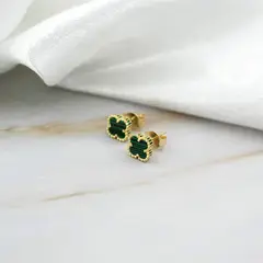 ELLA JOYAS - Aro Trébol Malaquita Oro 18K