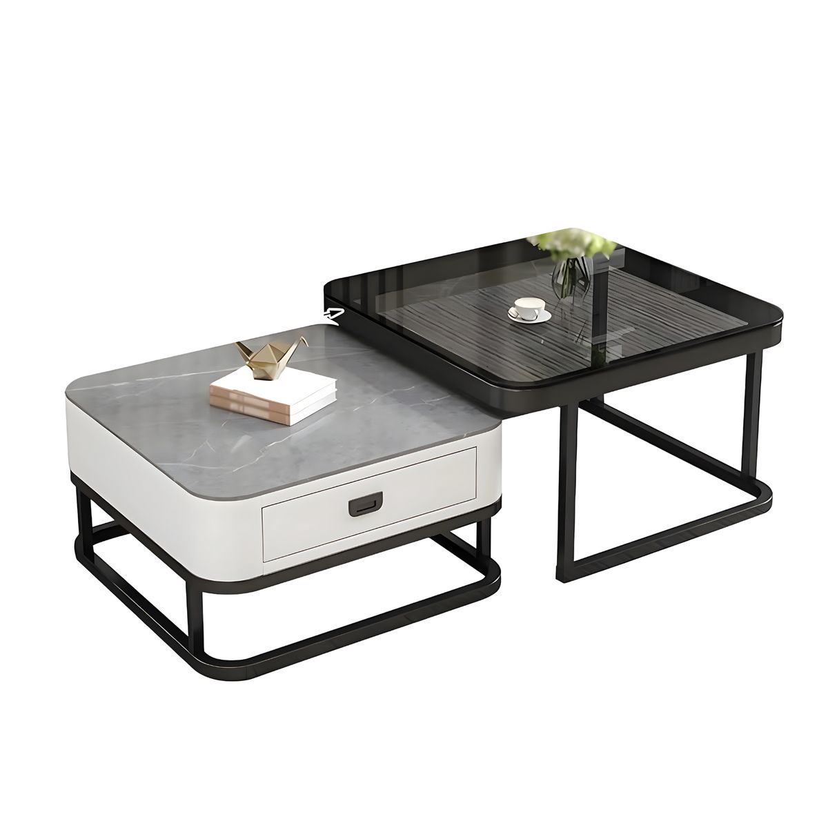 GENERICO - Mesa De Centro Tipo Nido Con Recubrimiento En Cuero