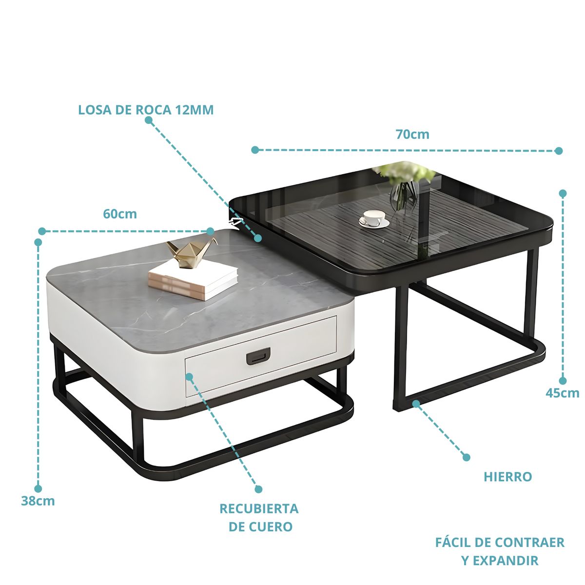 GENERICO - Mesa De Centro Tipo Nido Con Recubrimiento En Cuero