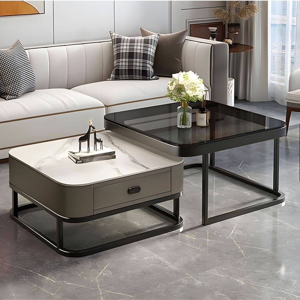 GENERICO - Mesa De Centro Tipo Nido Con Recubrimiento En Cuero