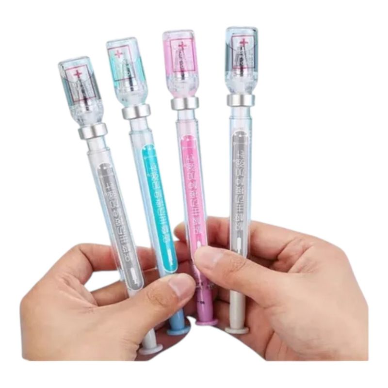 INVENCIBLE - KIT 6 BOLIGRAFOS JERINGA LAPIZ GEL VACUNA LAPICERO NC60
