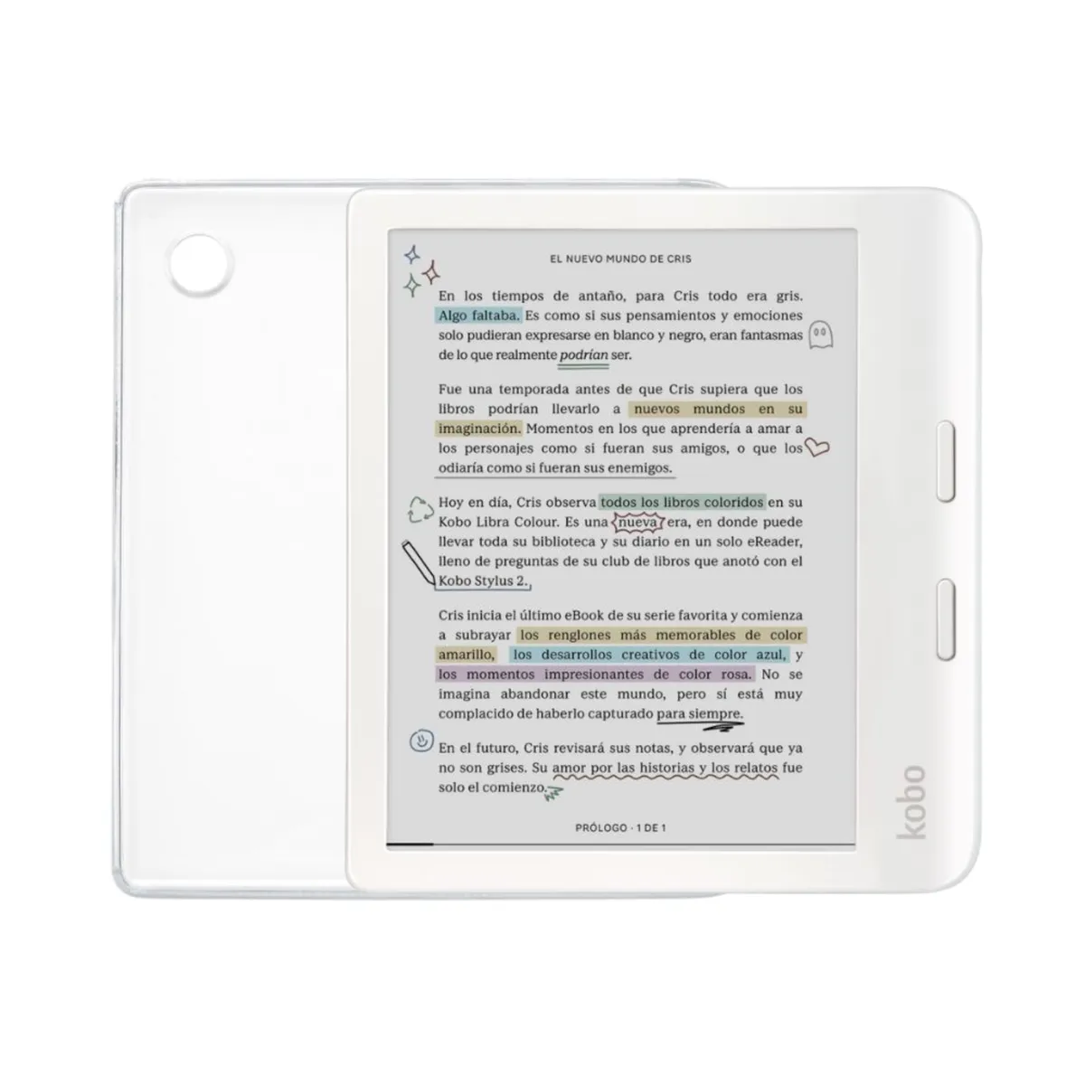 KOBO - Lector e reader Kobo Libra Colour Blanco con Funda Clear Case Transparente