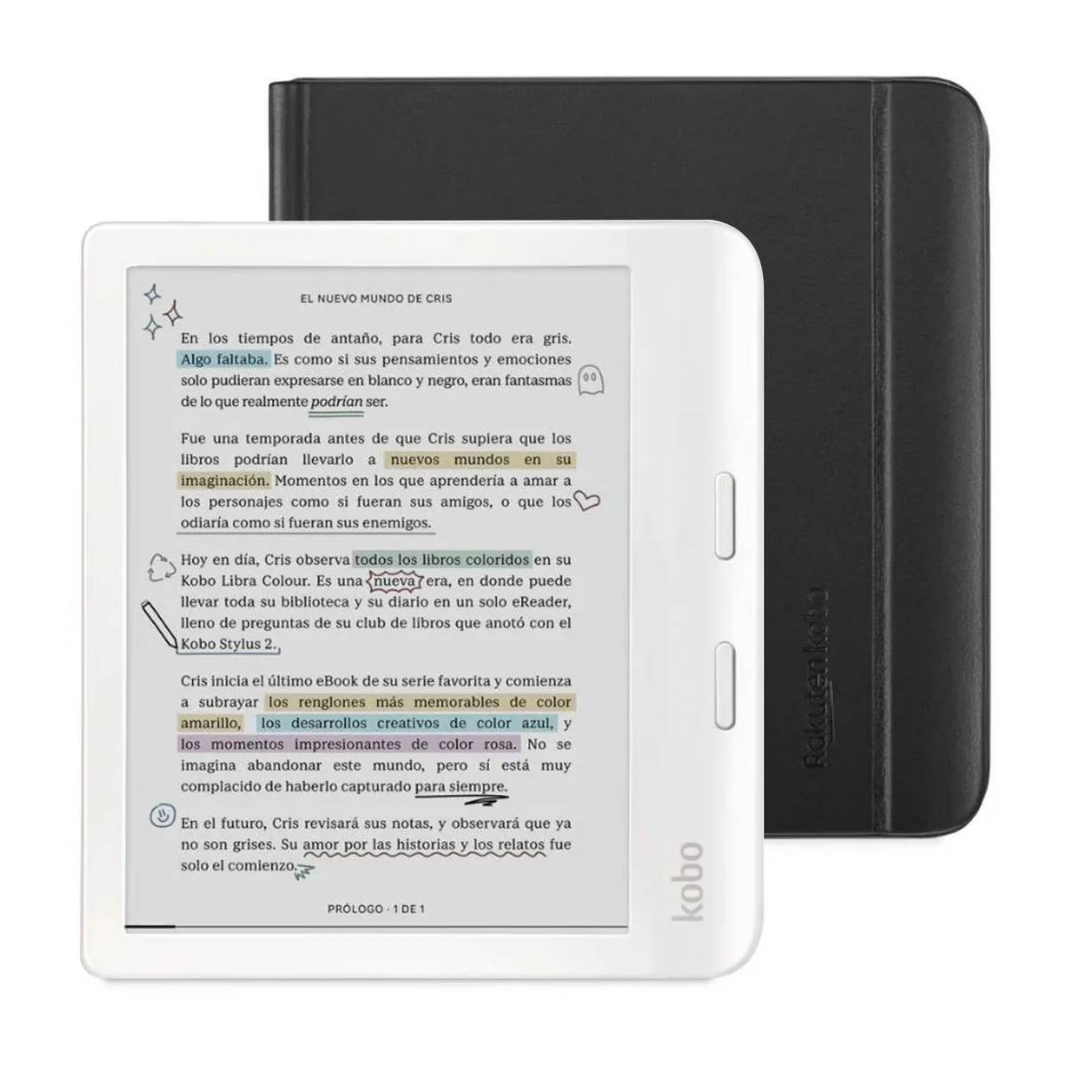 KOBO - Lector e Reader Kobo Libra Colour Blanco con Funda SleepCover Negro