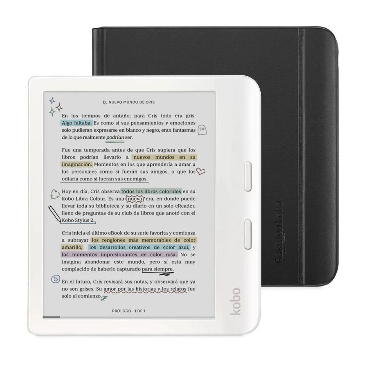 KOBO - Lector e Reader Kobo Libra Colour Blanco con Funda SleepCover Negro
