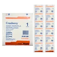 CRANBERRY - Gasa Hidrófila Estéril 1X14 Yarda 92X22 Bolsa 12 Un