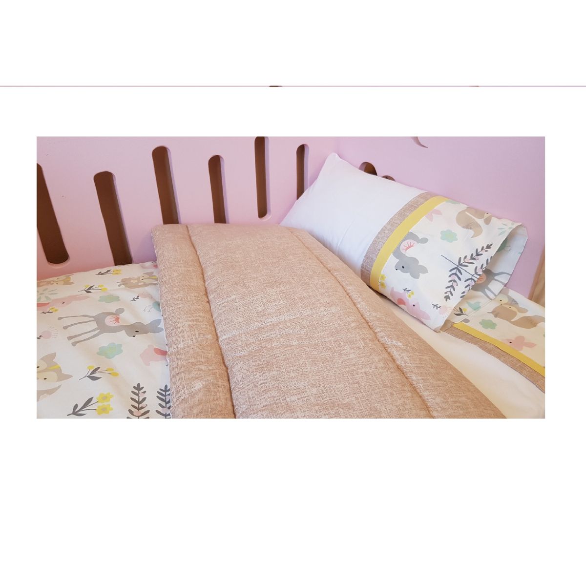 GENERICO - Set cuna Colecho 110x70 cm - Animalitos bosque - Beige jaspeado