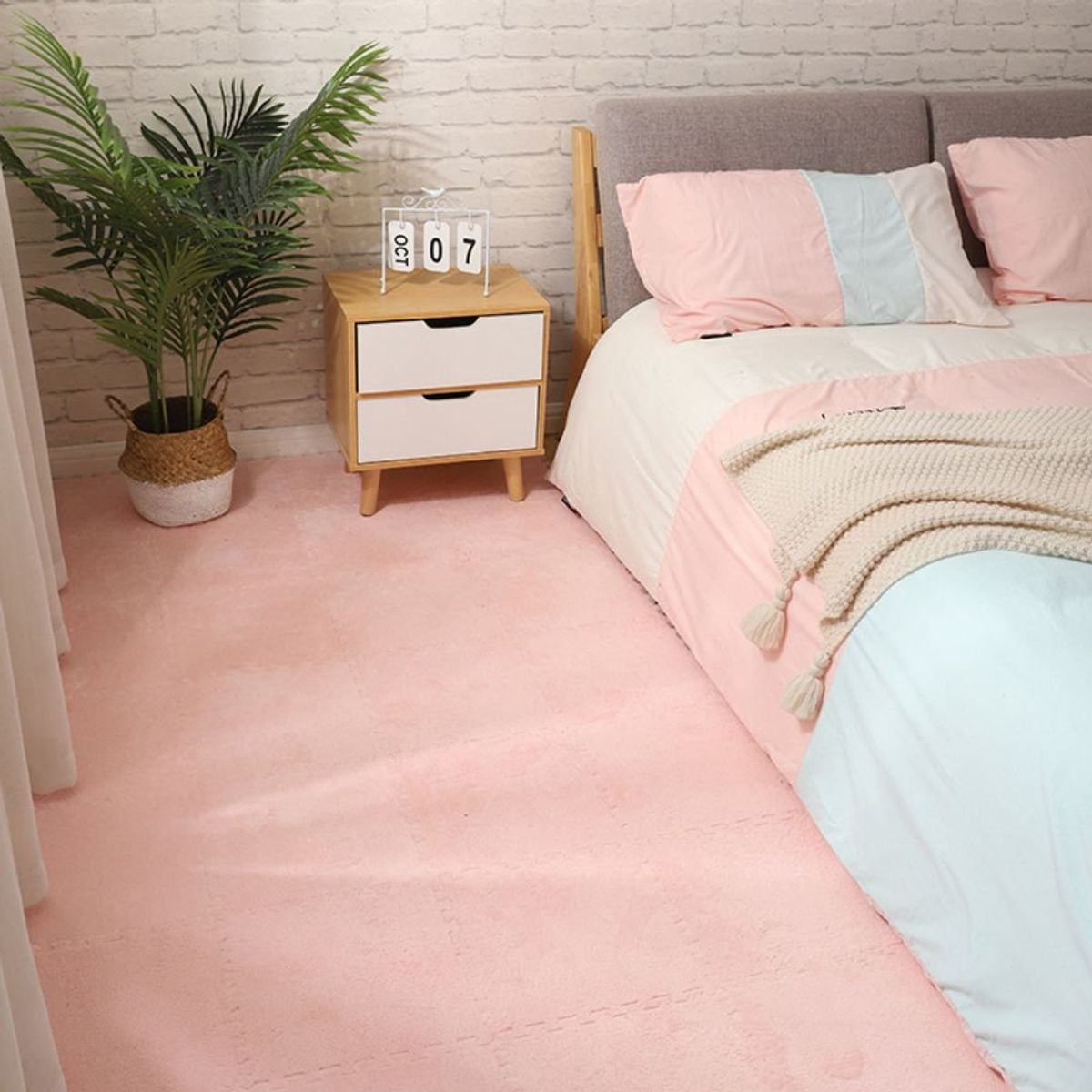 CRUSEC - Pack 6 Alfombras Rompecabezas Armable Felpa Shaggy 30x30