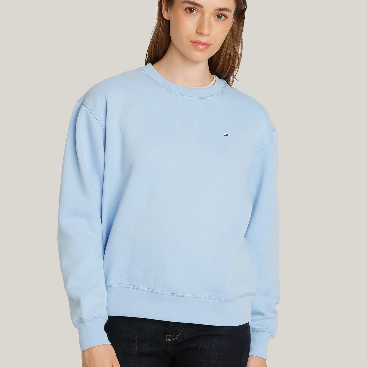 TOMMY HILFIGER - Polerón Solid Con Bandera Bordada Celeste Tommy Hilfiger