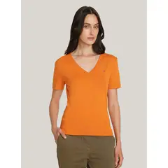 TOMMY HILFIGER - Polera A Rayas V-Neck Slim Fit Naranjo
