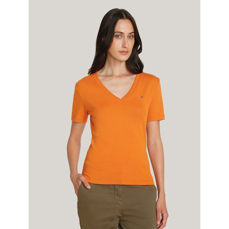 TOMMY HILFIGER - Polera A Rayas V-Neck Slim Fit Naranjo Tommy Hilfiger