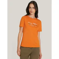 TOMMY HILFIGER - Polera Con Logo Gráfico Script Naranjo