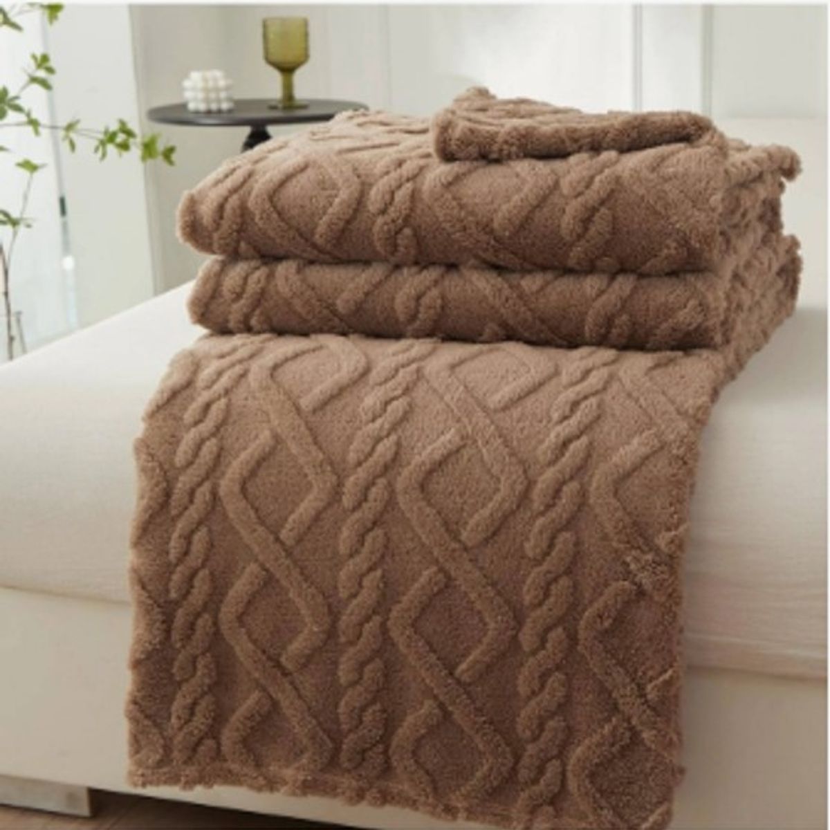 GENERICO - Frazada Felpa Texturizada de 2 Plazas Unicolor Cafe RS