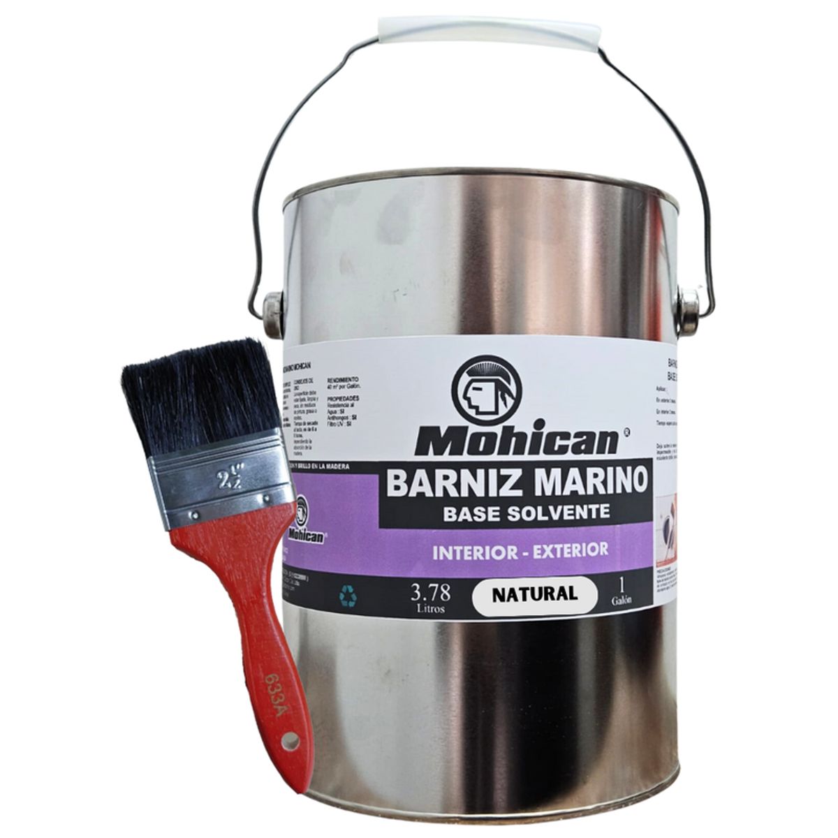 MOHICAN - BARNIZ MARINO BASE SOLVENTE 1 GAL NATURAL +BROCHA 2 1/2''