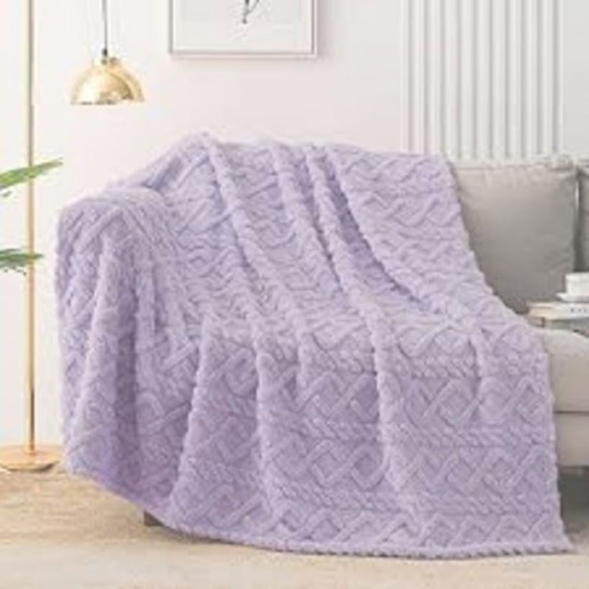 GENERICO - Frazada Felpa Texturizada de 2 Plazas Unicolor Lila RS
