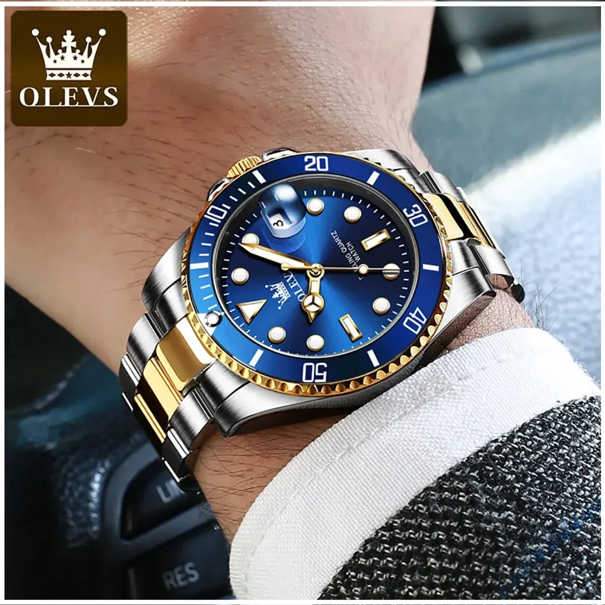 STARTECHOFFICE - Reloj para Hombre de Lujo Deportivo OLEVS Acero Inoxidable Cuarzo Preciso Sumergible 30M