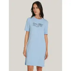 TOMMY HILFIGER - Vestido Con Logo Gráfico Script Celeste