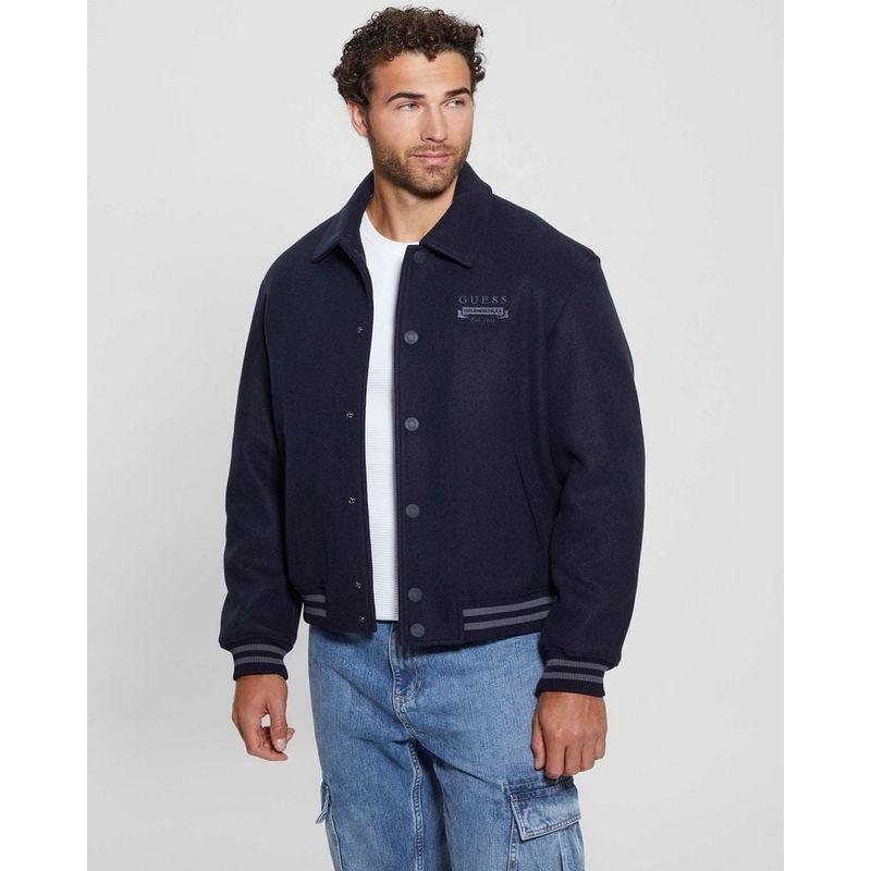 GUESS - Chaqueta Melton Bomber Hombre Azul