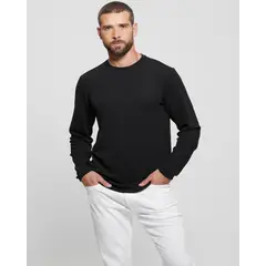 GUESS - Polera Ls Linear Texture Jrsy Crew Hombre Negro