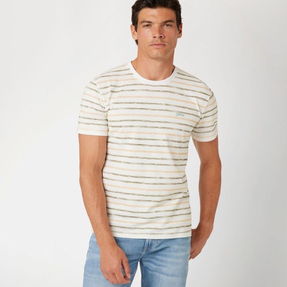 GUESS - Polera Ss Cn Striped Tee Hombre Beige