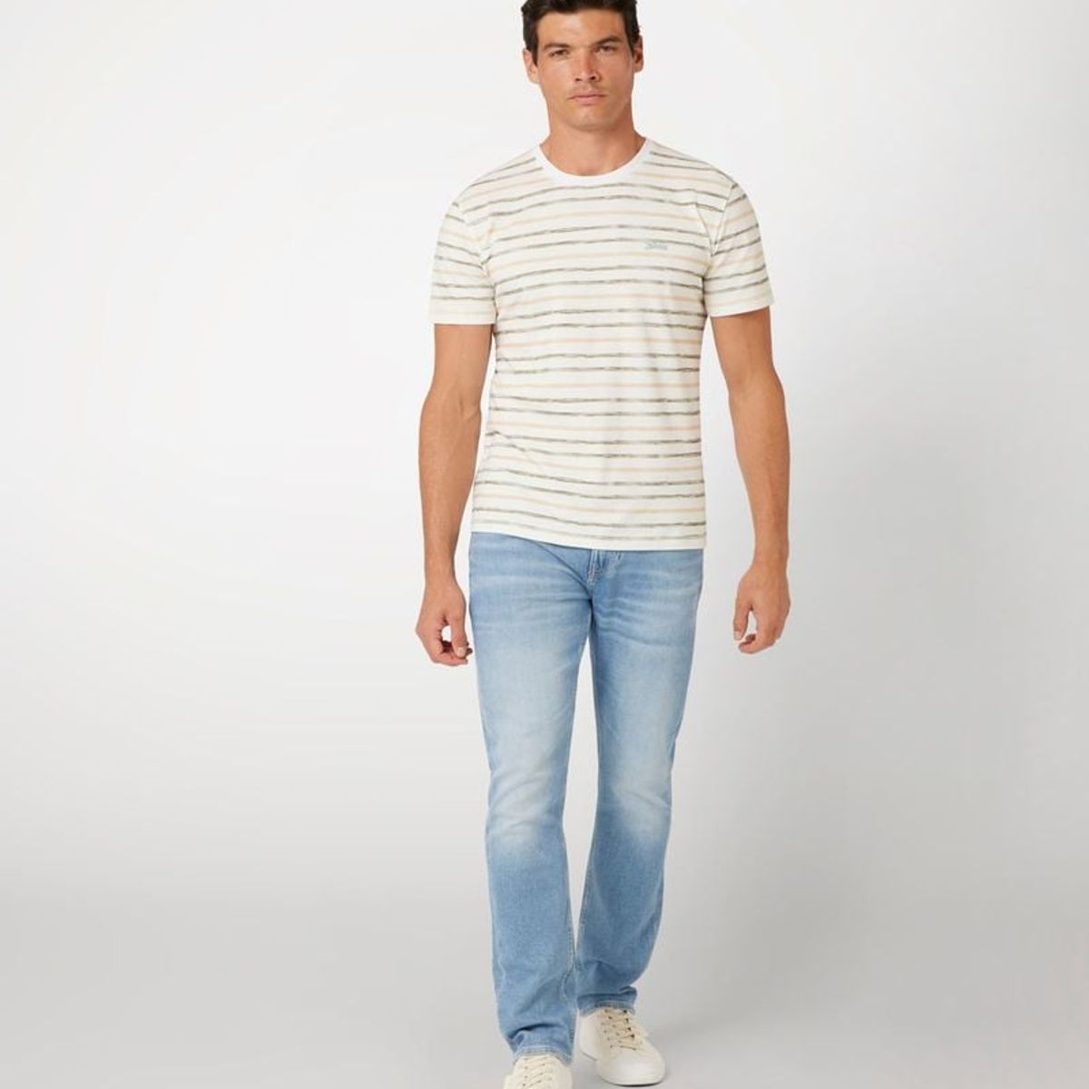 GUESS - Polera Ss Cn Striped Tee Hombre Beige