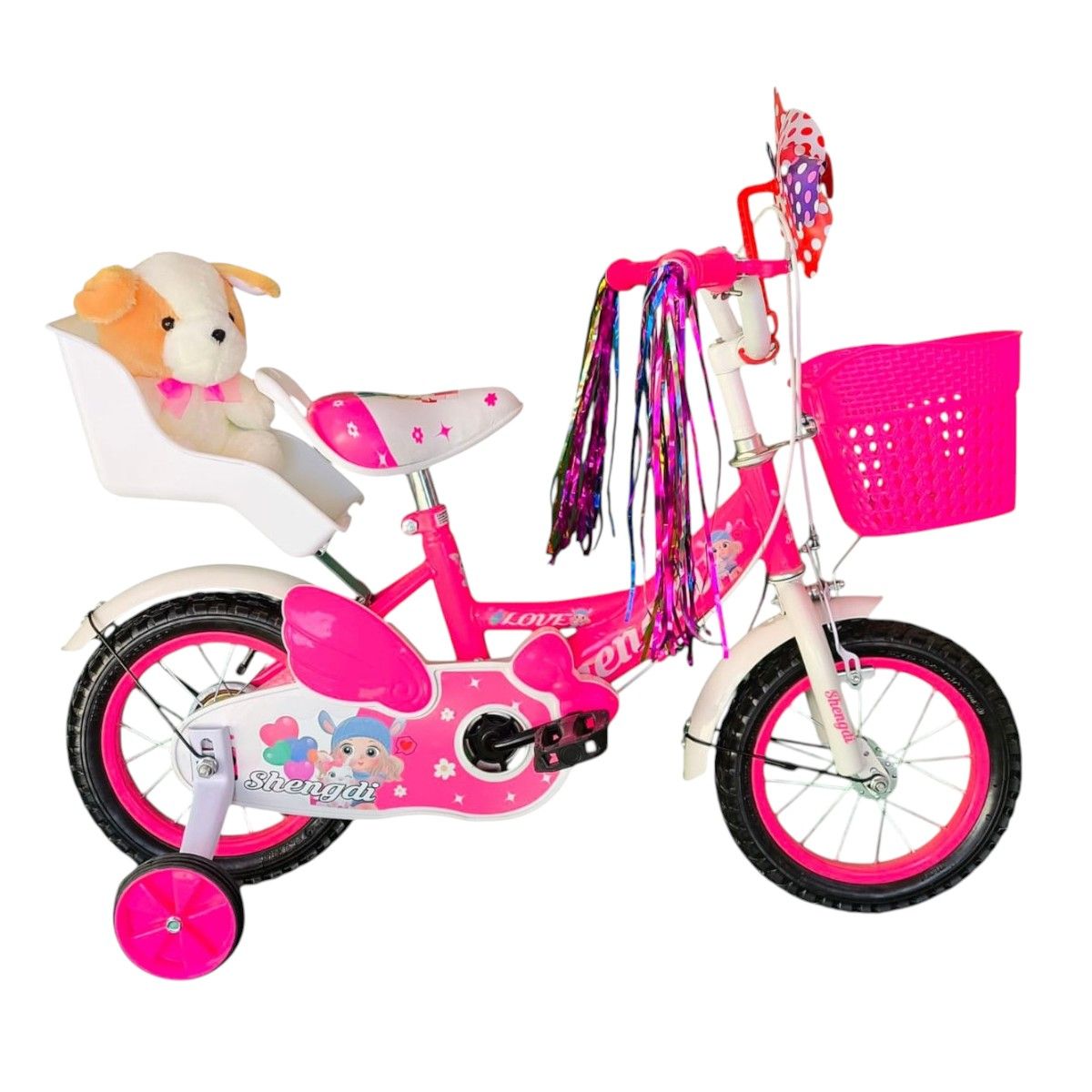 GENERICO - Bicicleta Aro 12 Infantil  Con Peluchero Rosado  Shengdi