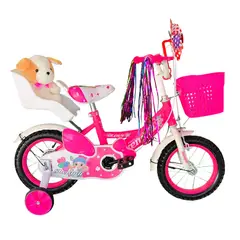 GENERICO - Bicicleta Aro 12 Infantil Con Peluchero Rosado Shengdi