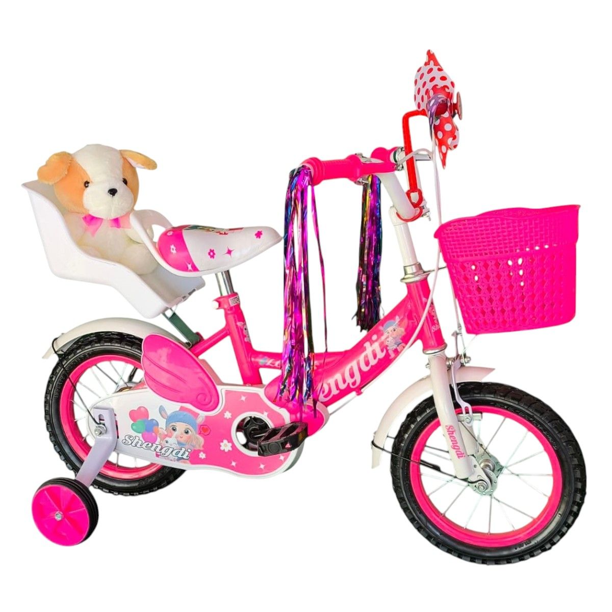 GENERICO - Bicicleta Aro 12 Infantil  Con Peluchero Rosado  Shengdi