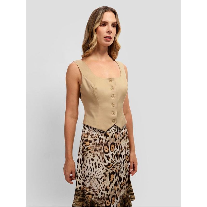 GUESS - Blusa Sl Ambre Vest Top Mujer Beige