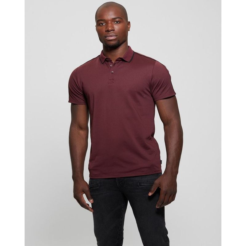 GUESS - Polera Ss Quattro G Tape Polo Hombre Rojo