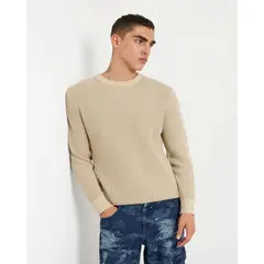 GUESS - Tejido Delmar Cn Ls Washed Ribbed Swtr Hombre Beige