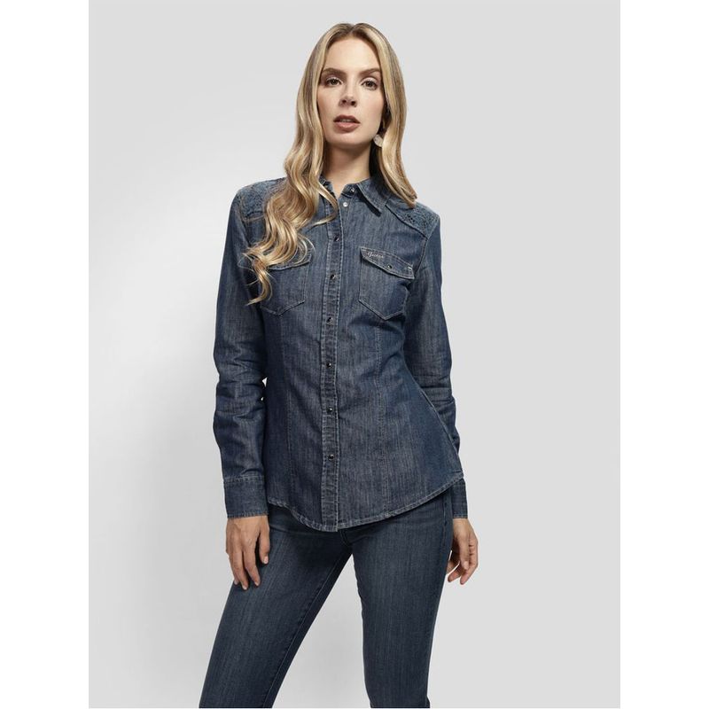 GUESS - Camisa Lis L/S Shirt Mujer Azul