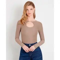 GUESS - Polera Ls Amira Logo Placket Top Mujer Café
