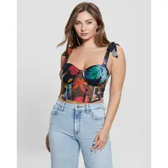 GUESS - Top Sl Tied Margot Mesh Corset Top Mujer Multicolor