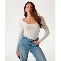 GUESS - Polera Ls Emmy Body Shiny Logo Mujer Blanco