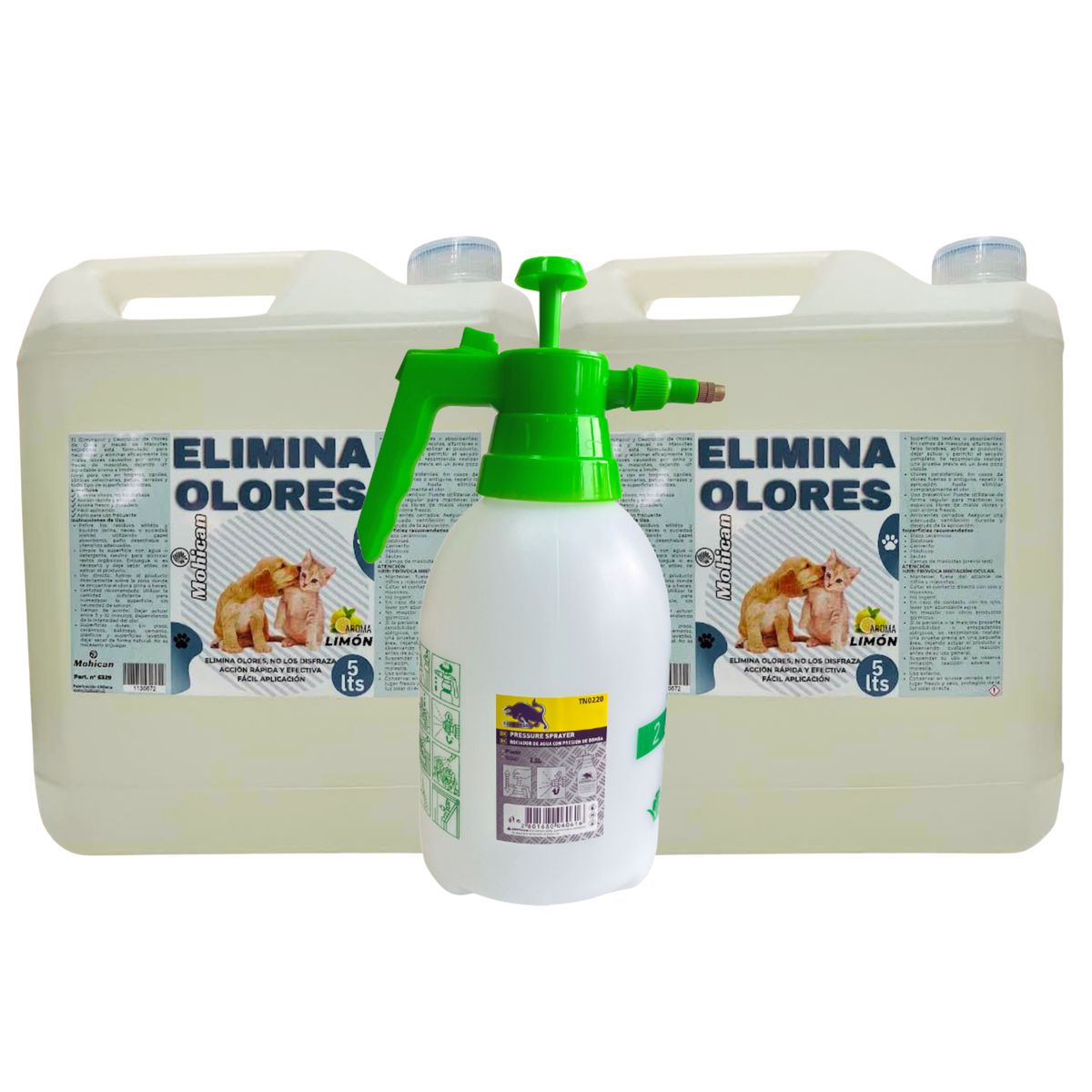 MOHICAN - PROMO 2 ELIMINA OLORES ORINA Y HECES LIMON 5LT + FUMIG 2L