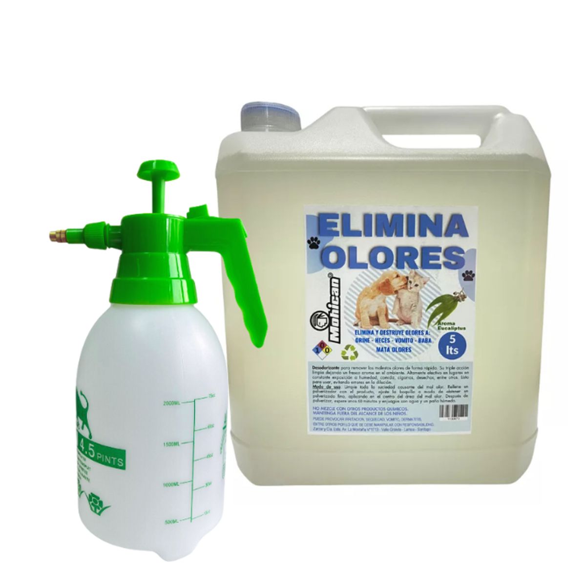 MOHICAN - PROMO ELIMINA OLORES ORINA Y HECES EUCALIPTO 5LT + ATOMI 2L