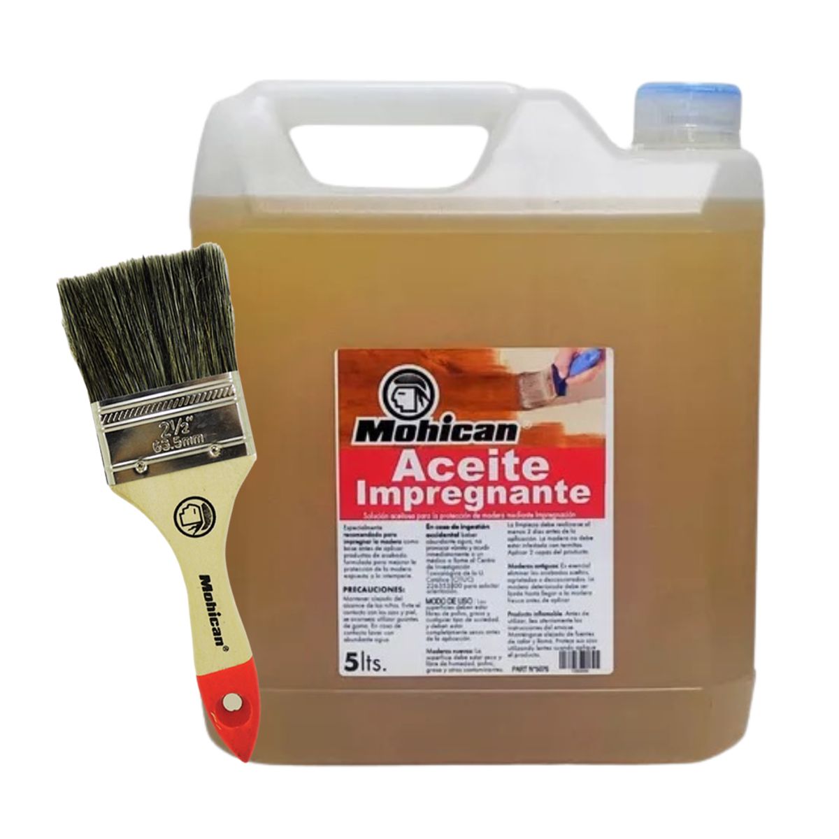 MOHICAN - PROMO ACEITE IMPREGNANTE BIDÓN 5LTS + BROCHA MOHICAN 2 1/2''