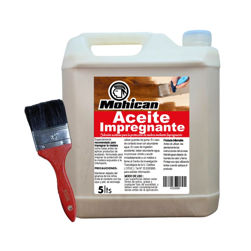 MOHICAN - PROMO ACEITE IMPREGNANTE BIDÓN 5LTS + BROCHA MOHICAN 2 1/2''