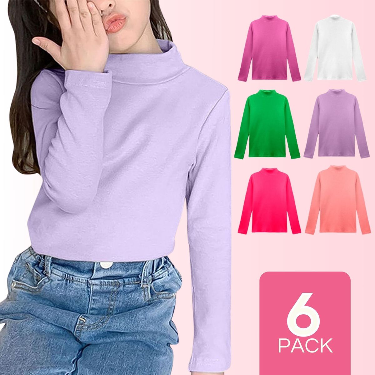 UTILISIMO - Pack 6 Camisetas Beatle 100% Polar Primera Capa Poleras Niña